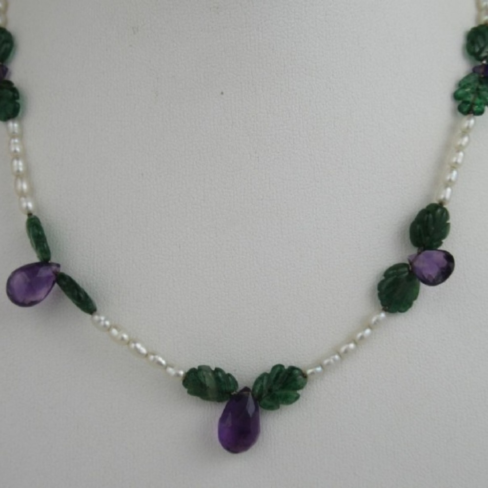 Amethyst, Moss Agate And Pearls "String Of Grapes" - image 7